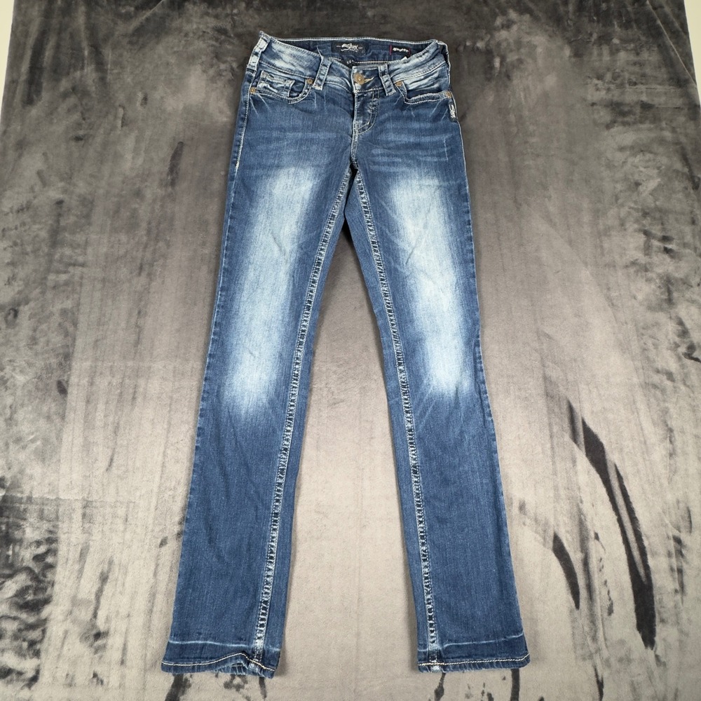 Silver Jeans Co Suki Mid Straight Women 25 Blue Super Stretch L93413SSD228